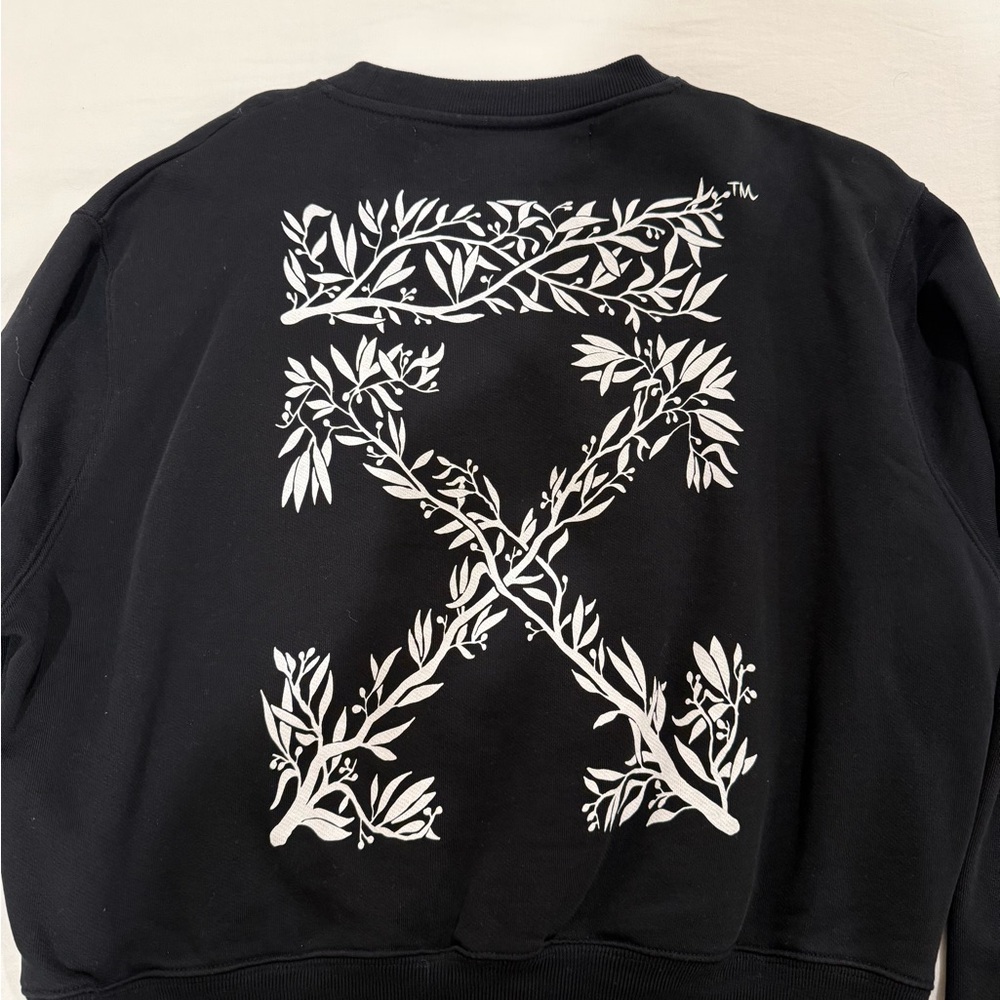 Off White Back Logo Cropped Crewneck Sweatshirt, Black, Size M